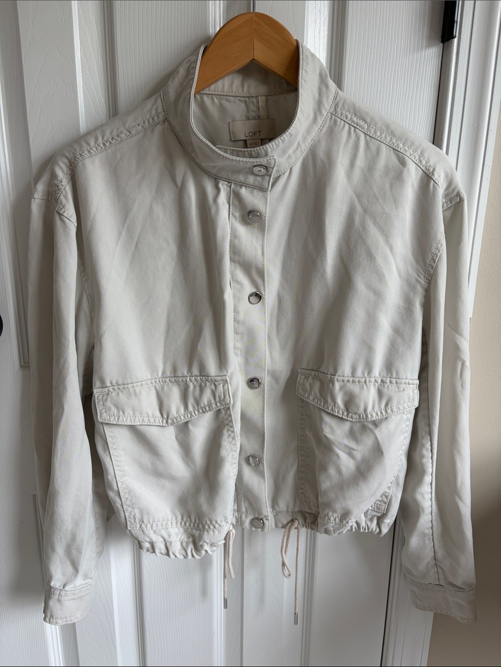 LOFT Cream Utility Jacket with Drawstring Hem